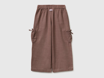 Benetton Brown Girls Wide Leg Trousers with Pockets SKU: 42KQGF02V_24R Image 02