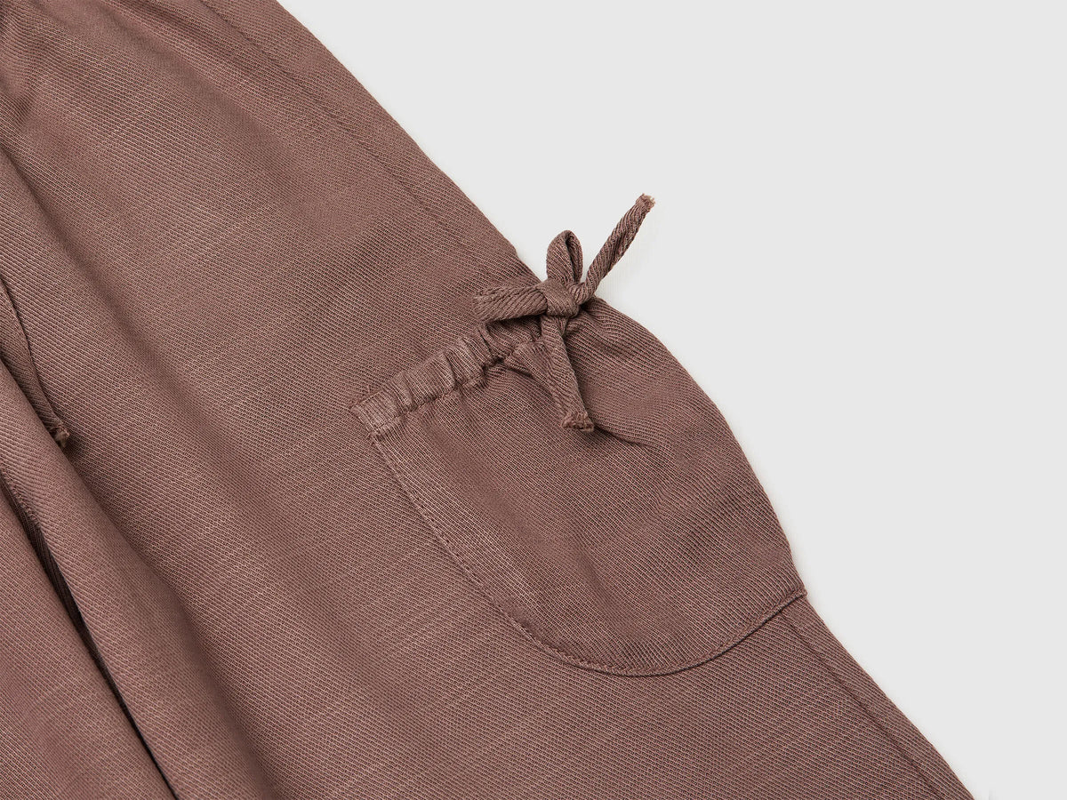 Benetton Brown Girls Wide Leg Trousers with Pockets SKU: 42KQGF02V_24R Image 03