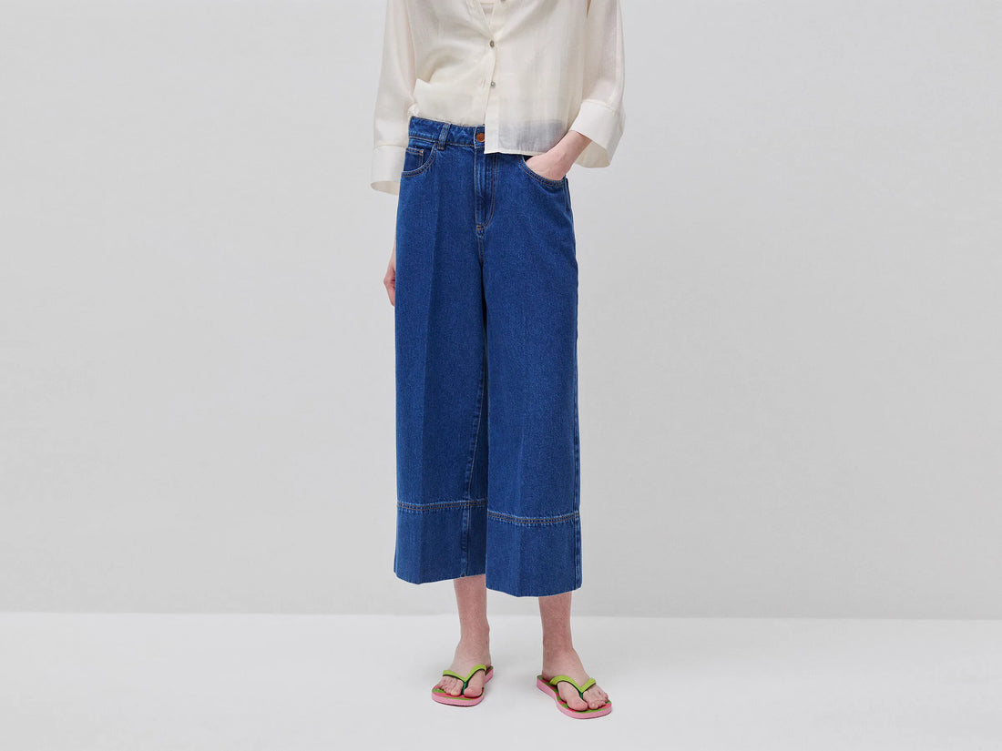 Benetton Blue Women Wide-Fit Denim Trousers SKU: 43C8DE02S_901 Image 02