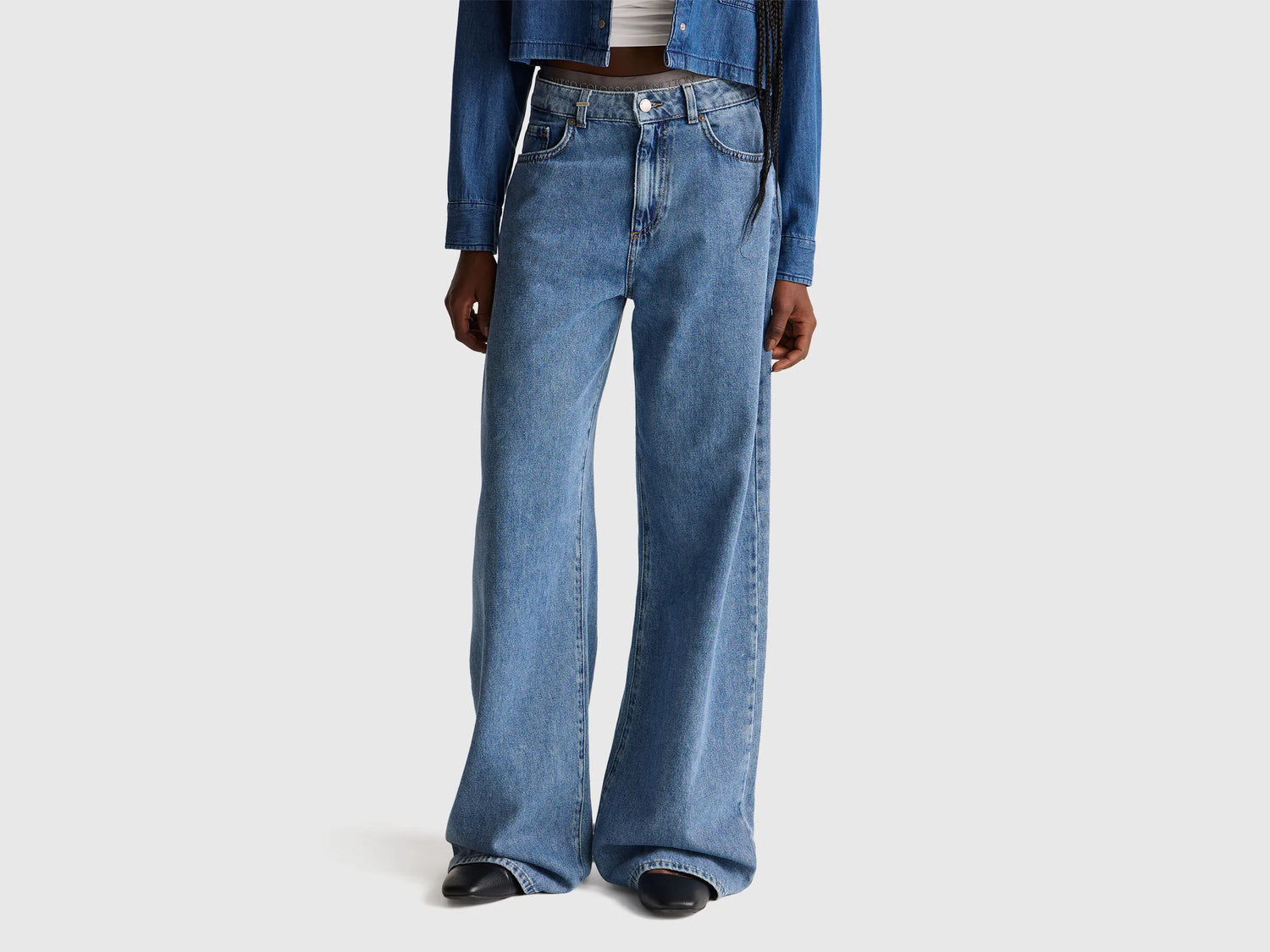 Benetton Light Blue Women Wide-Fit Jeans SKU: 43UNDE02B_903 Image 02