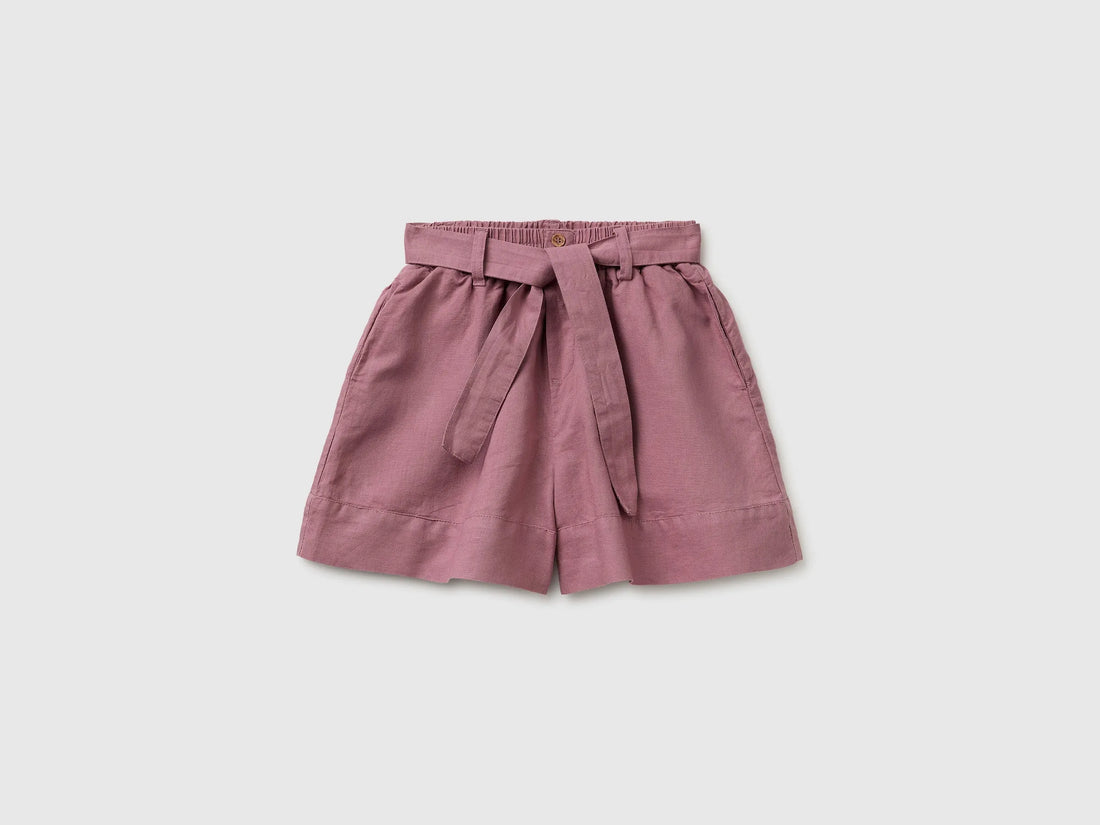 Benetton Mauve Girls Linen Blend Shorts with Sash SKU: 43WBC904H_04Z Image 01