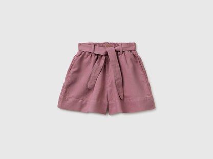 Benetton Mauve Girls Linen Blend Shorts with Sash SKU: 43WBC904H_04Z Image 01
