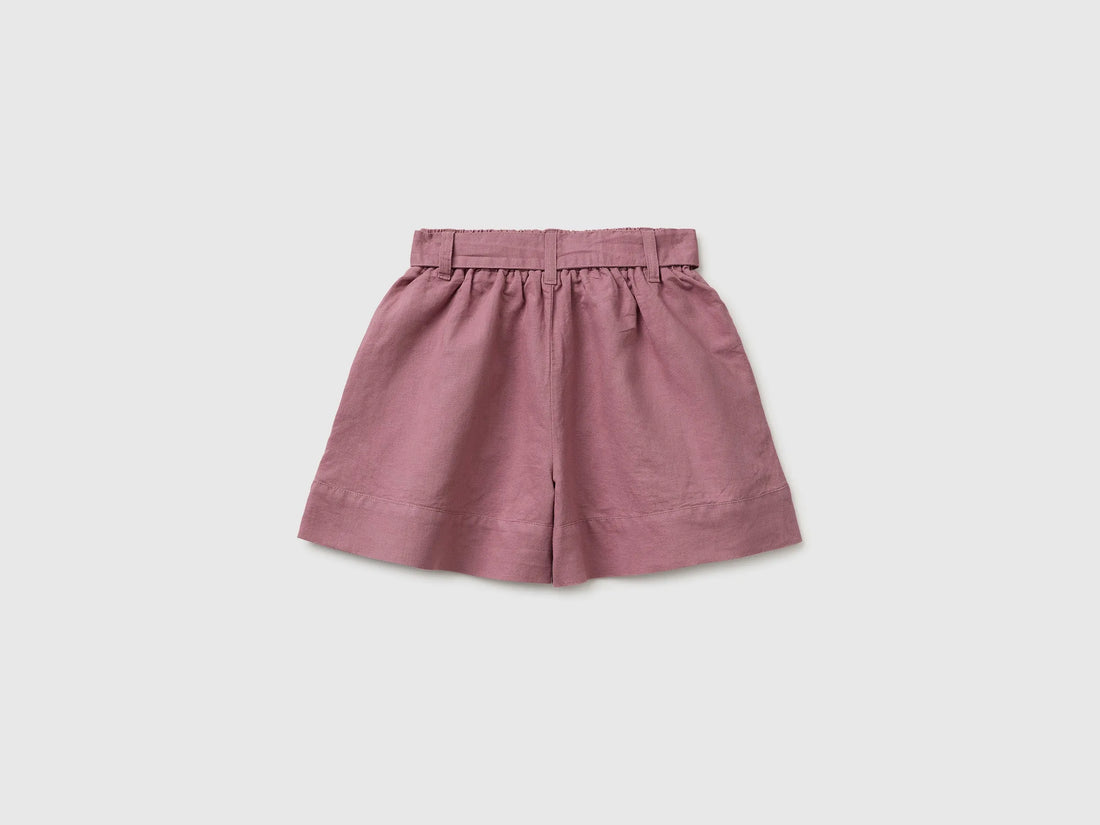 Benetton Mauve Girls Linen Blend Shorts with Sash SKU: 43WBC904H_04Z Image 02