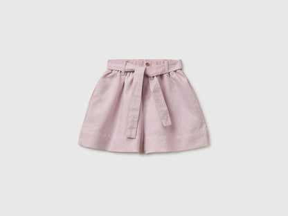 Benetton Pink Girls Linen Blend Shorts with Sash SKU: 43WBC904H_0C3 Image 01