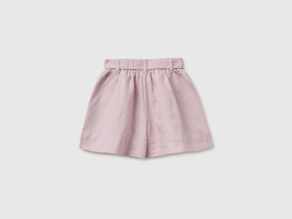 Benetton Pink Girls Linen Blend Shorts with Sash SKU: 43WBC904H_0C3 Image 02