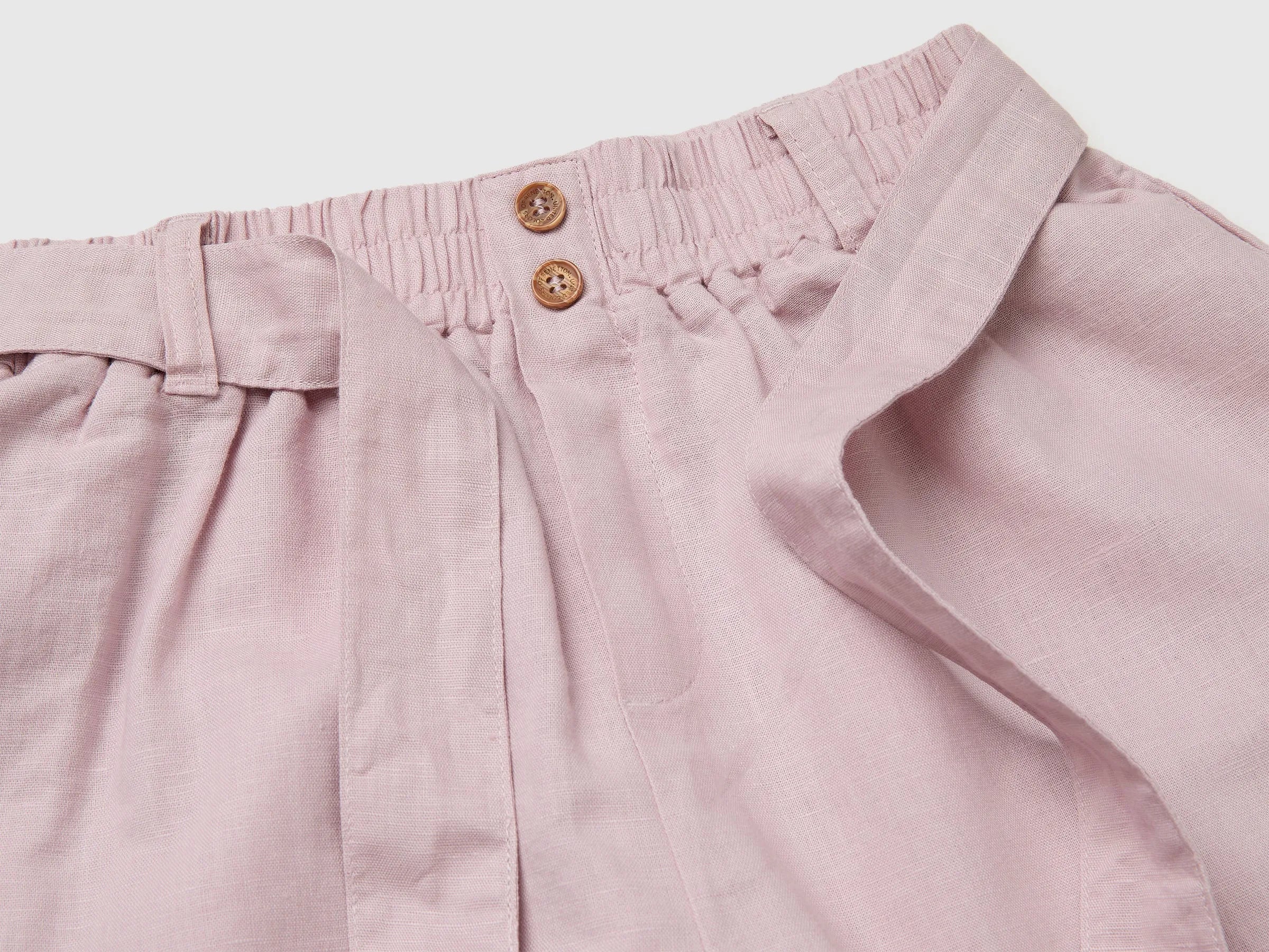 Benetton Pink Girls Linen Blend Shorts with Sash SKU: 43WBC904H_0C3 Image 03