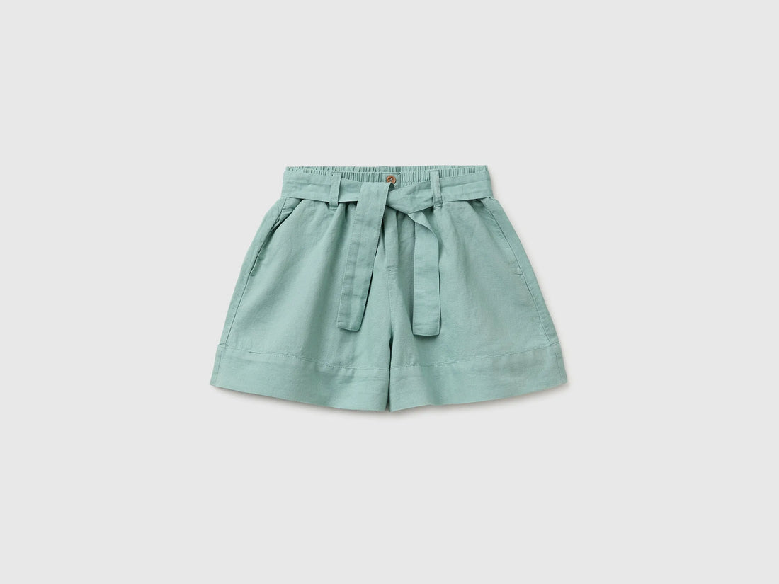 Benetton Aqua Girls Linen Blend Shorts with Sash SKU: 43WBC904H_30V Image 01