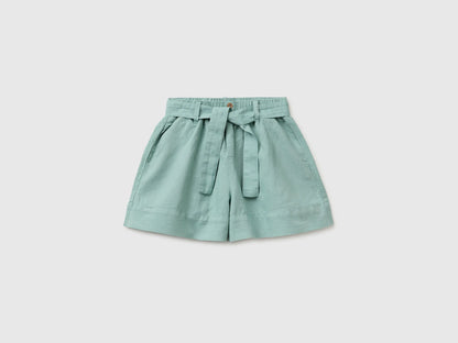 Benetton Aqua Girls Linen Blend Shorts with Sash SKU: 43WBC904H_30V Image 01