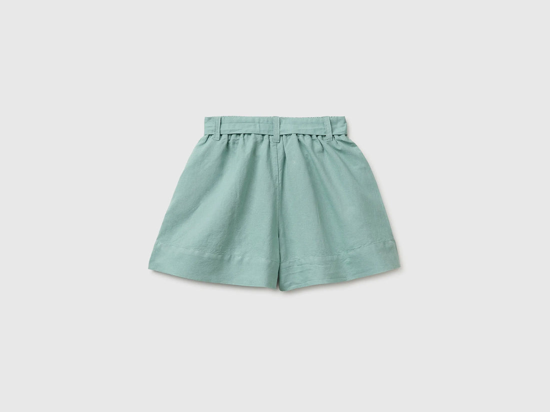 Benetton Aqua Girls Linen Blend Shorts with Sash SKU: 43WBC904H_30V Image 02