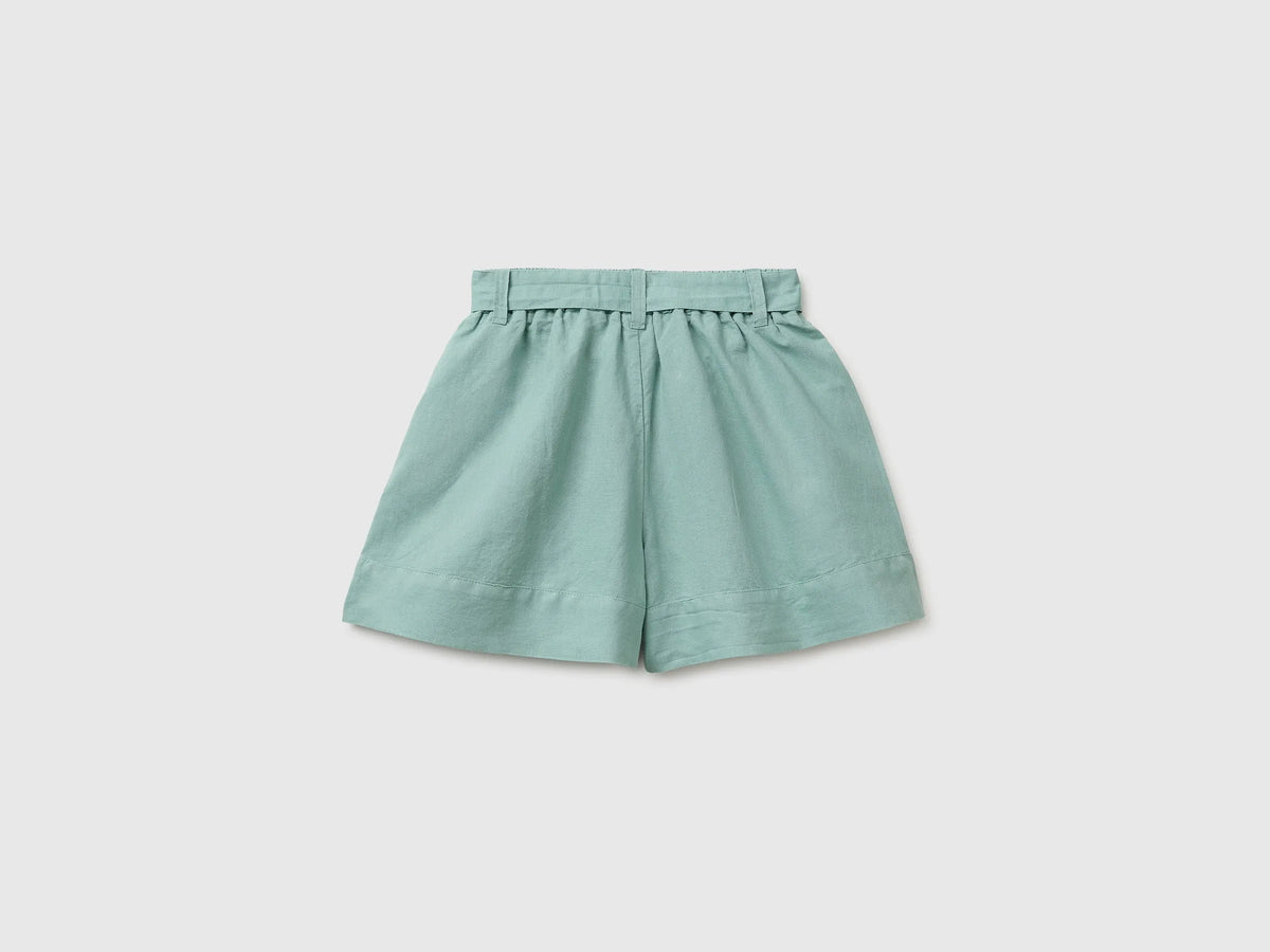 Benetton Aqua Girls Linen Blend Shorts with Sash SKU: 43WBC904H_30V Image 02