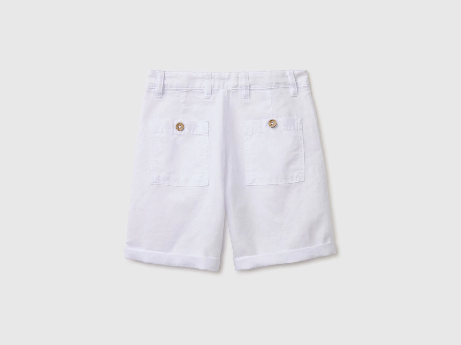 Benetton White Boys Linen Blend Shorts SKU: 43WBC904I_101 Image 02