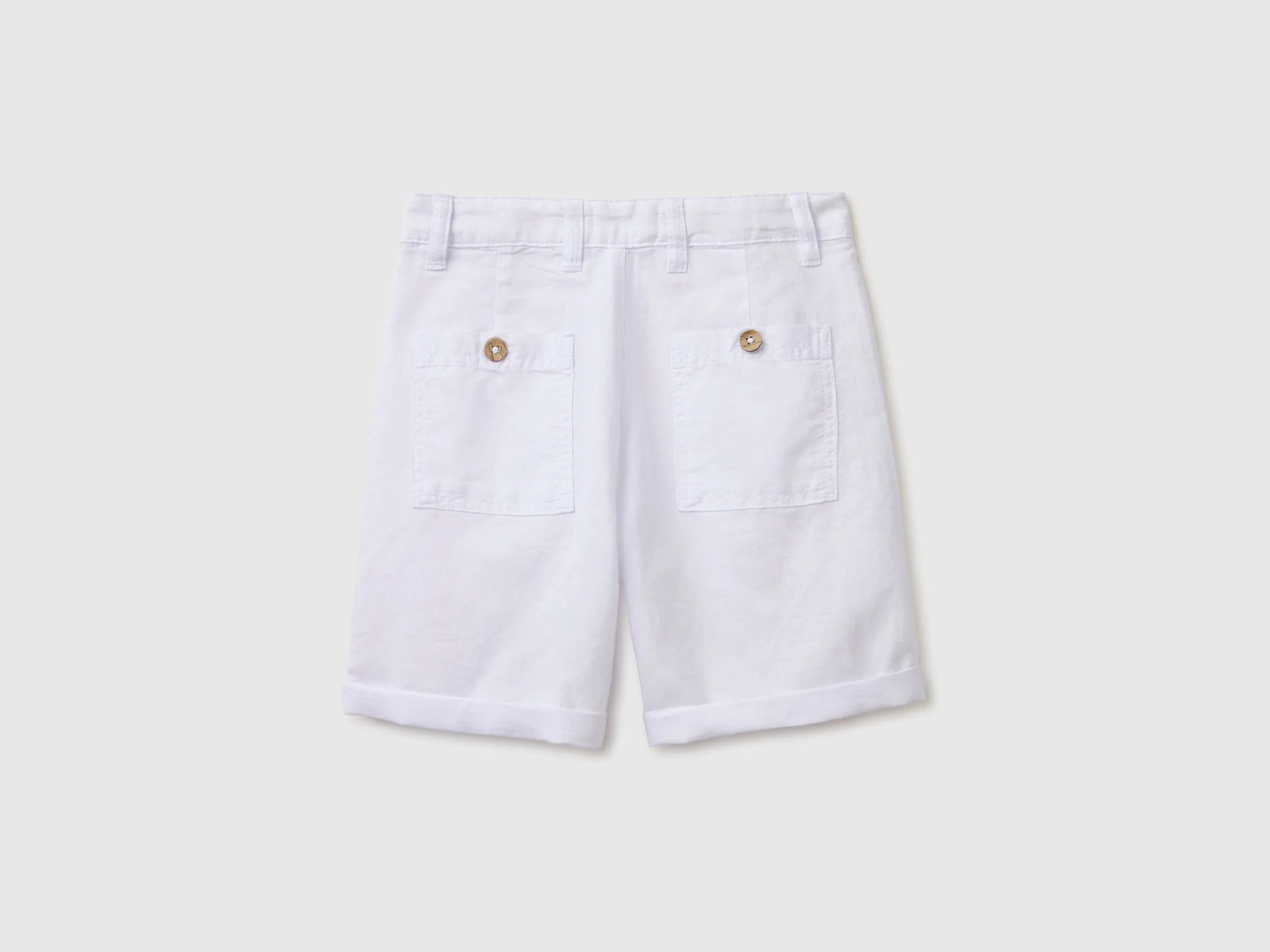 Benetton White Boys Linen Blend Shorts SKU: 43WBC904I_101 Image 02