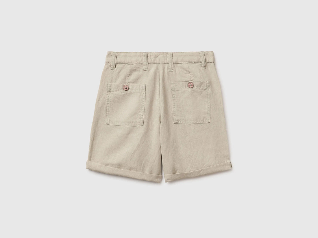 Benetton Beige Boys Linen Blend Shorts SKU: 43WBC904I_152 Image 02