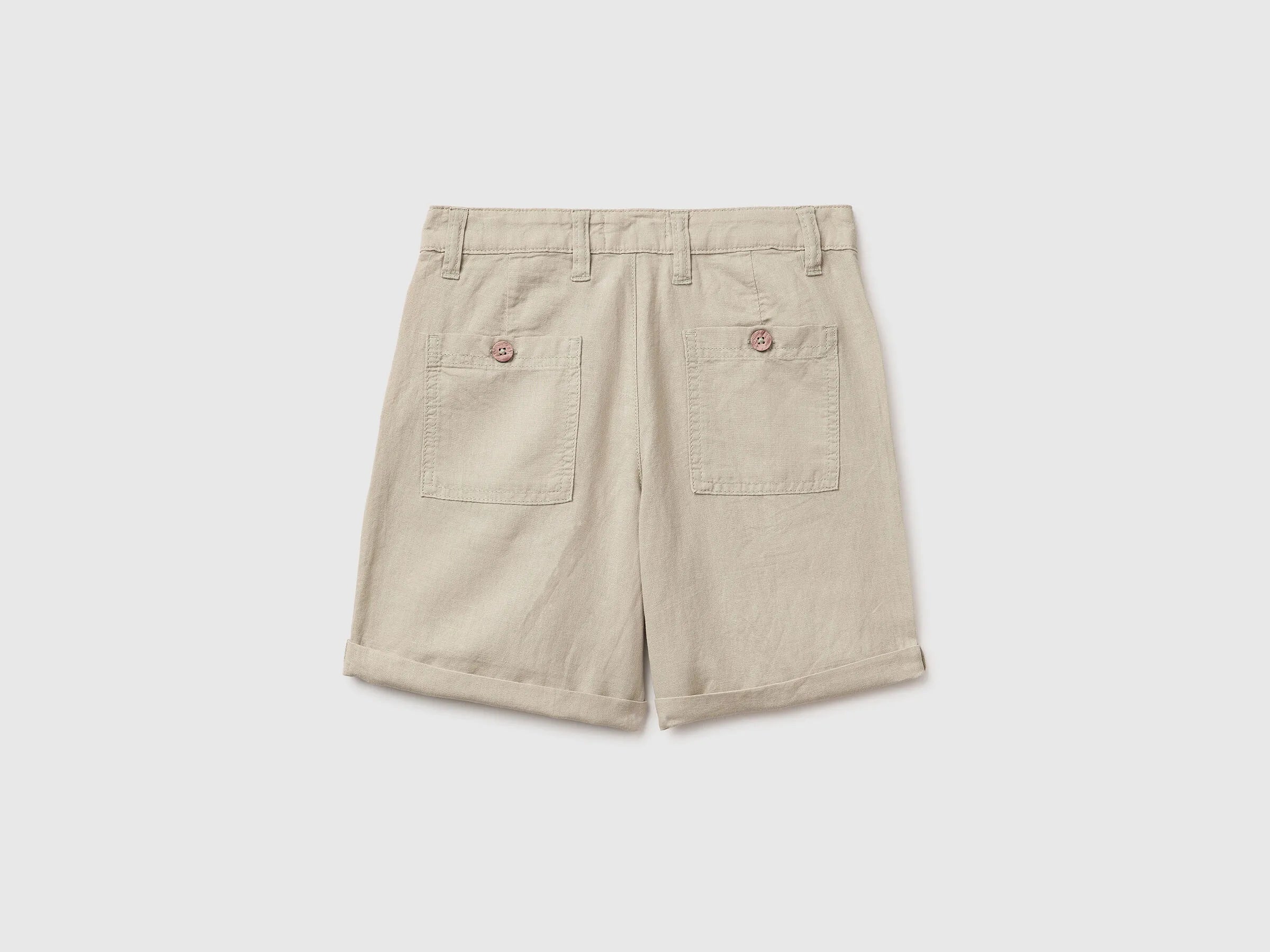 Benetton Beige Boys Linen Blend Shorts SKU: 43WBC904I_152 Image 02
