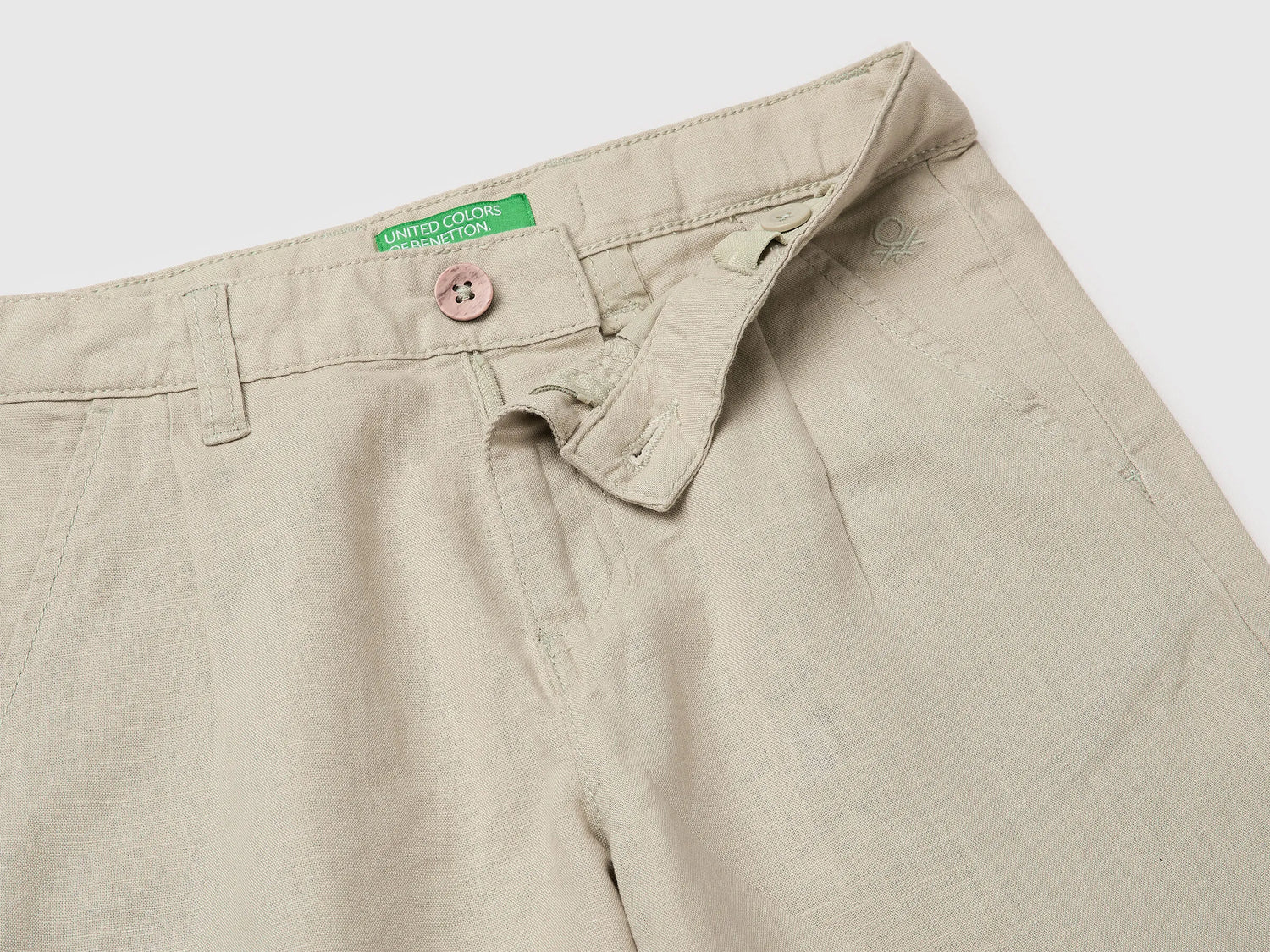 Benetton Beige Boys Linen Blend Shorts SKU: 43WBC904I_152 Image 03