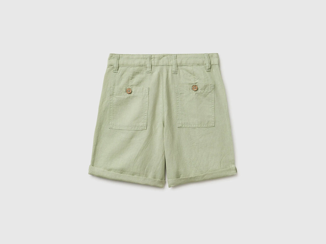Benetton Light Green Boys Linen Blend Shorts SKU: 43WBC904I_218 Image 02