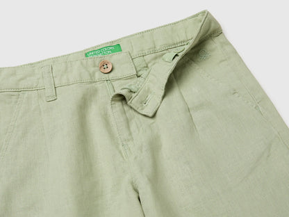 Benetton Light Green Boys Linen Blend Shorts SKU: 43WBC904I_218 Image 03