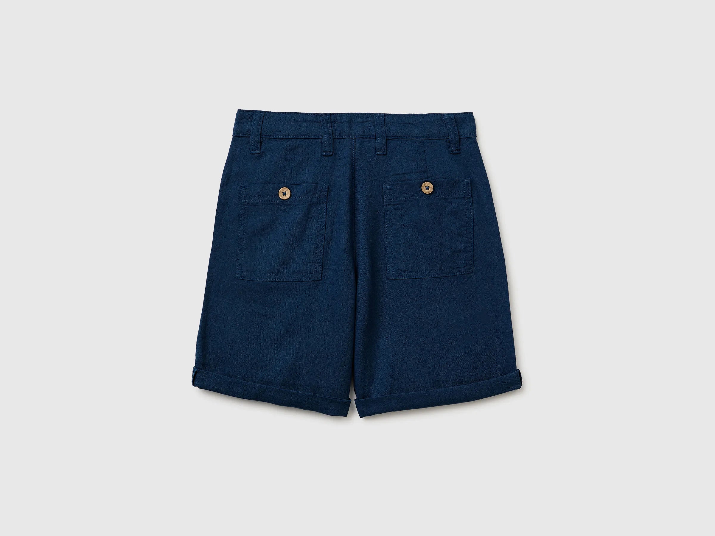 Benetton Dark Blue Boys Linen Blend Shorts SKU: 43WBC904I_37T Image 02