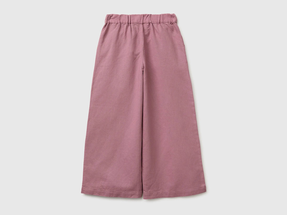 Benetton Mauve Girls Linen Blend Trousers with Sash SKU: 43WBCF01W_04Z Image 02