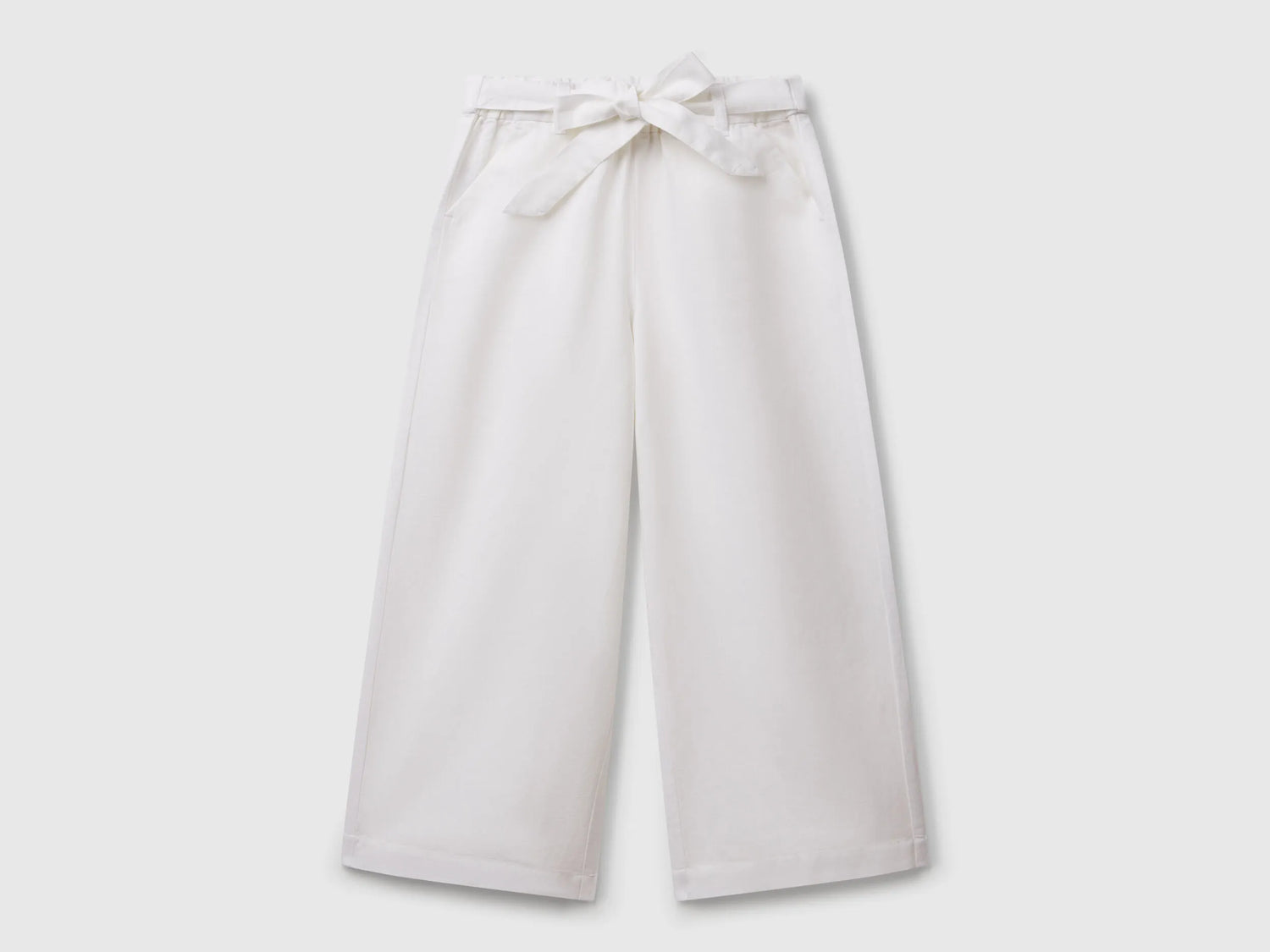 Benetton White Girls Linen Blend Trousers with Sash SKU: 43WBCF01W_101 Image 01