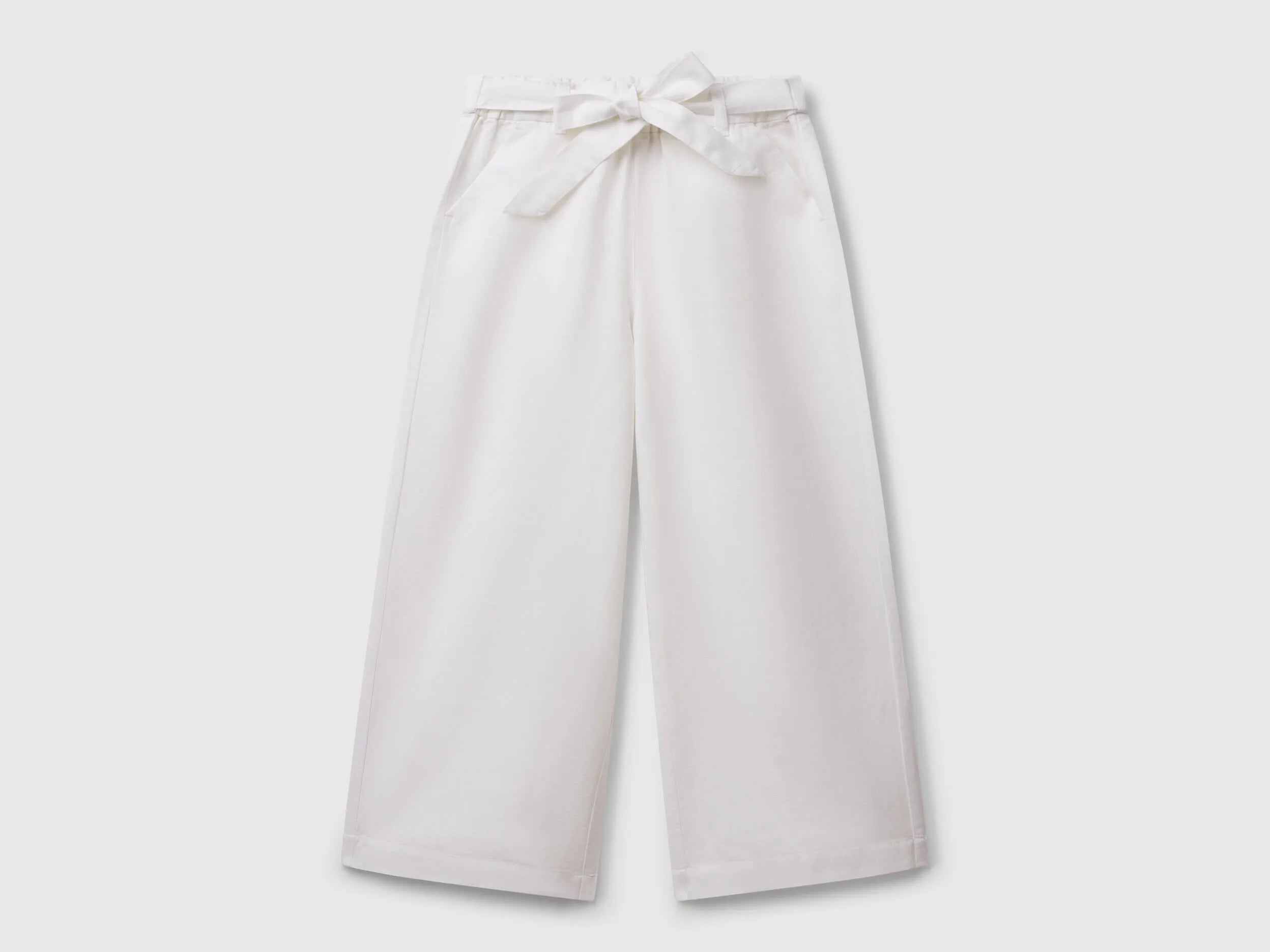 Benetton White Girls Linen Blend Trousers with Sash SKU: 43WBCF01W_101 Image 01