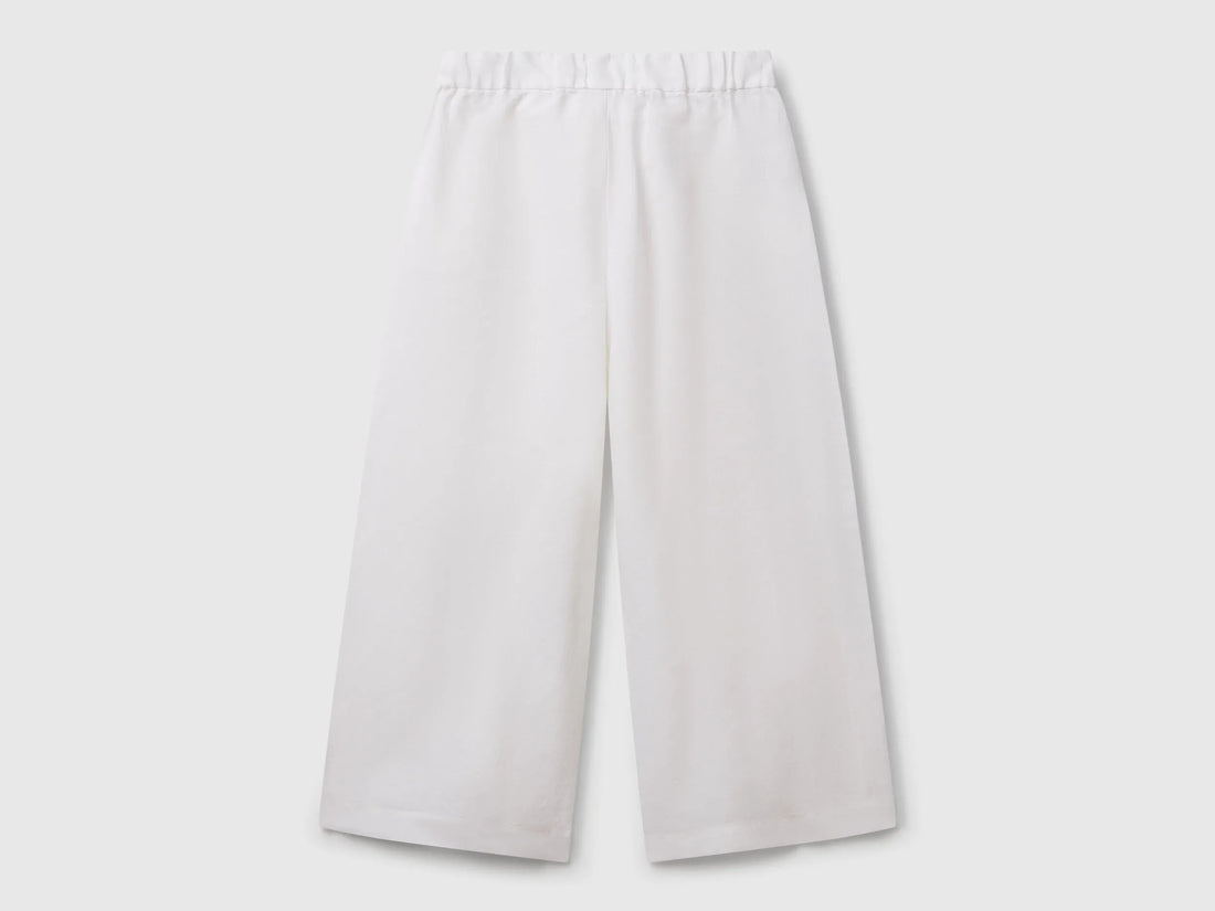 Benetton White Girls Linen Blend Trousers with Sash SKU: 43WBCF01W_101 Image 02