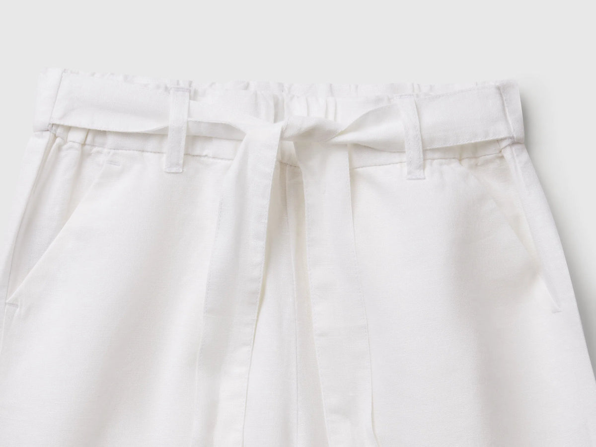 Benetton White Girls Linen Blend Trousers with Sash SKU: 43WBCF01W_101 Image 03