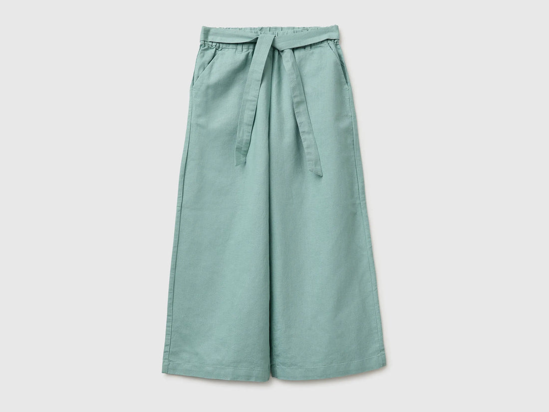 Benetton Aqua Girls Linen Blend Trousers with Sash SKU: 43WBCF01W_30V Image 01