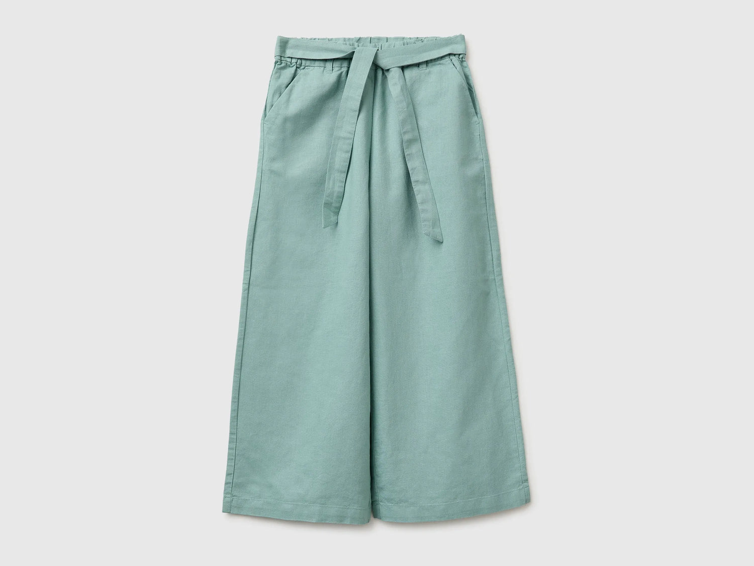 Benetton Aqua Girls Linen Blend Trousers with Sash SKU: 43WBCF01W_30V Image 01