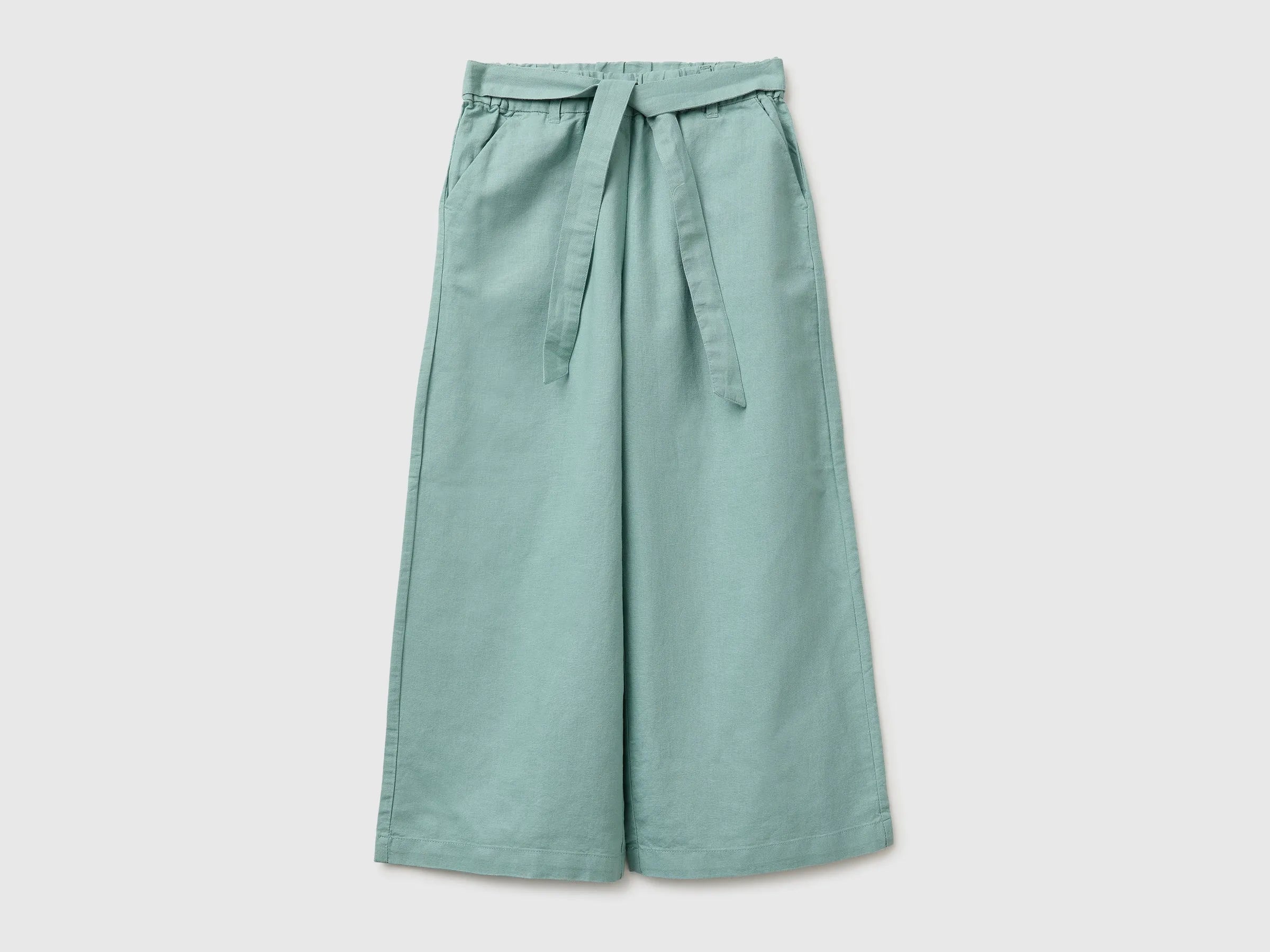 Benetton Aqua Girls Linen Blend Trousers with Sash SKU: 43WBCF01W_30V Image 01