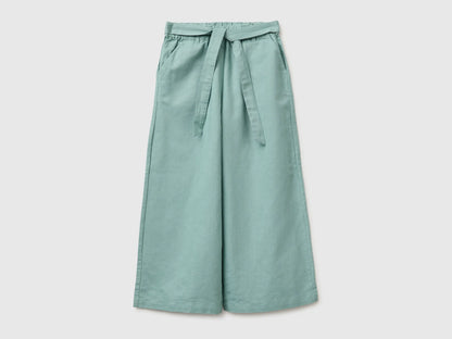 Benetton Aqua Girls Linen Blend Trousers with Sash SKU: 43WBCF01W_30V Image 01