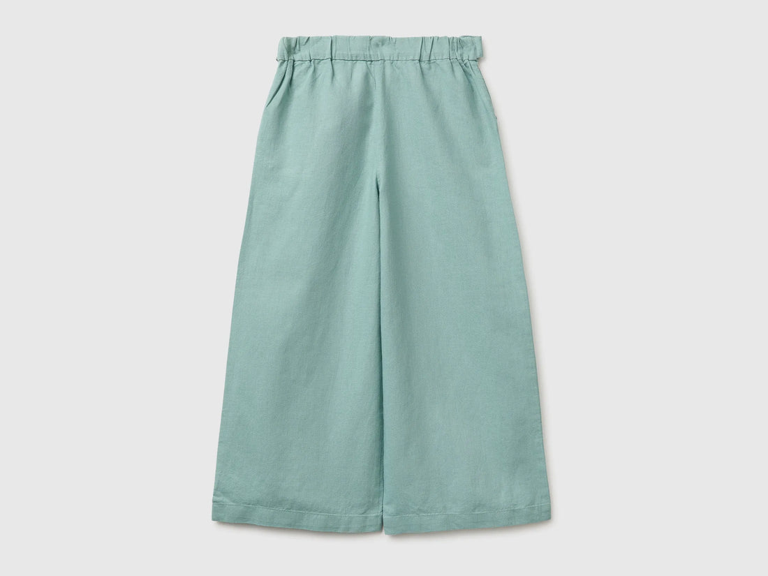 Benetton Aqua Girls Linen Blend Trousers with Sash SKU: 43WBCF01W_30V Image 02