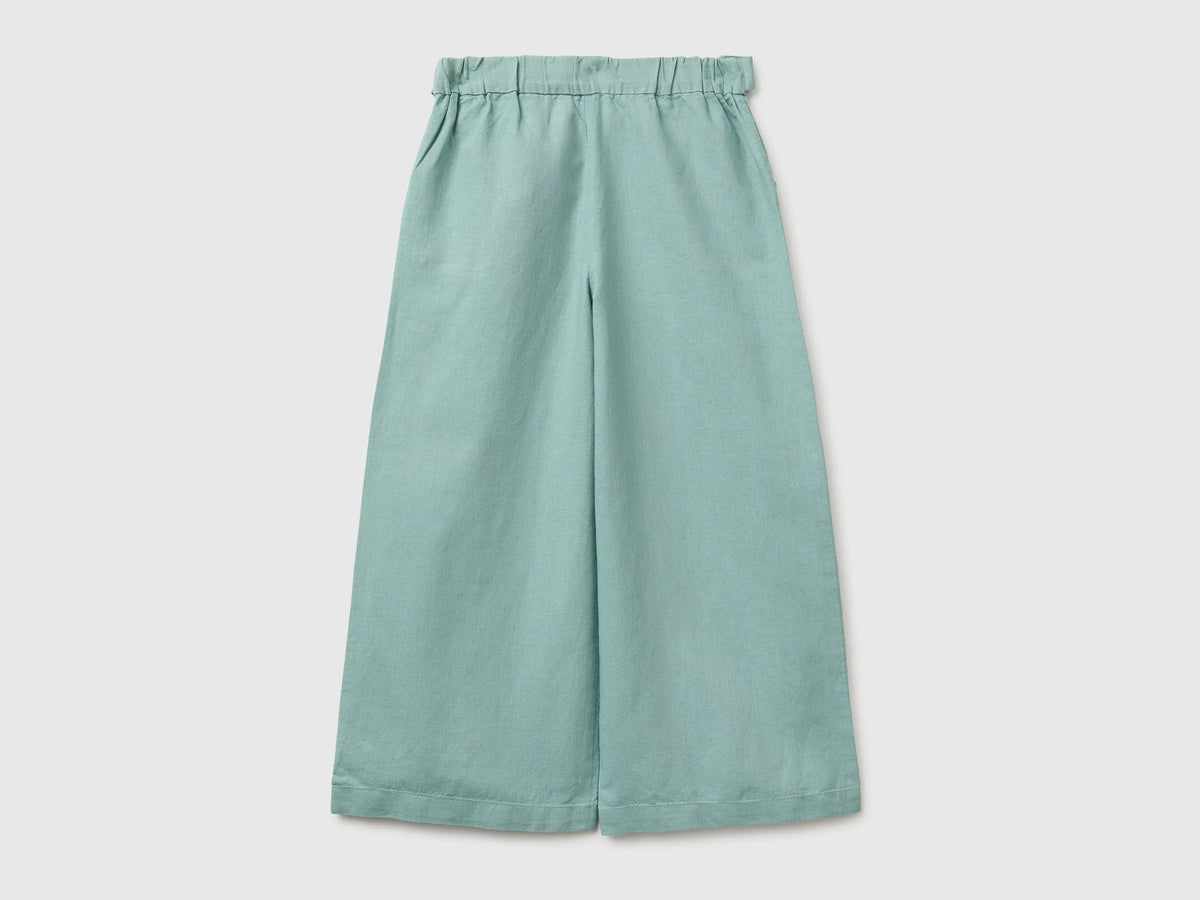 Benetton Aqua Girls Linen Blend Trousers with Sash SKU: 43WBCF01W_30V Image 02