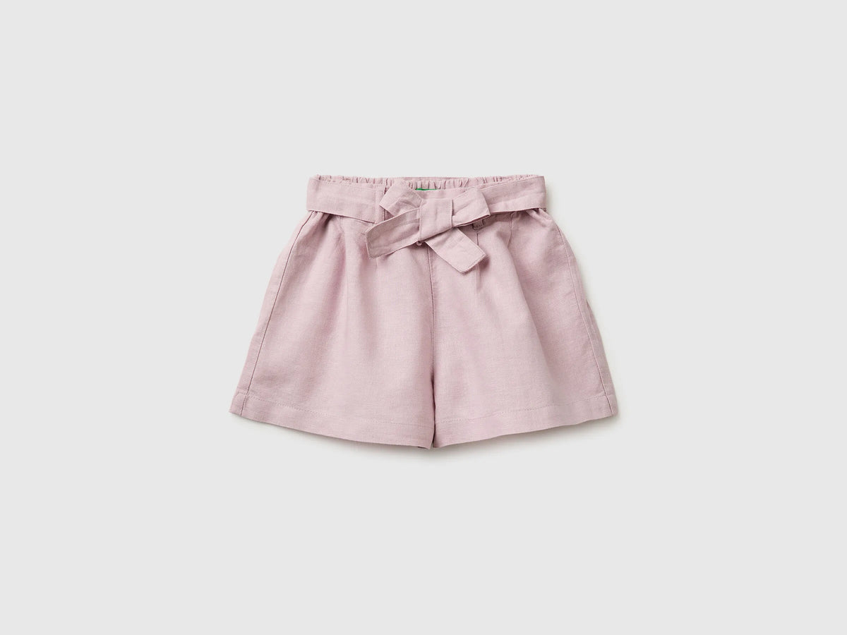 Benetton Pink Girls Linen Blend Shorts with Sash SKU: 43WBG9037_0C3 Image 01
