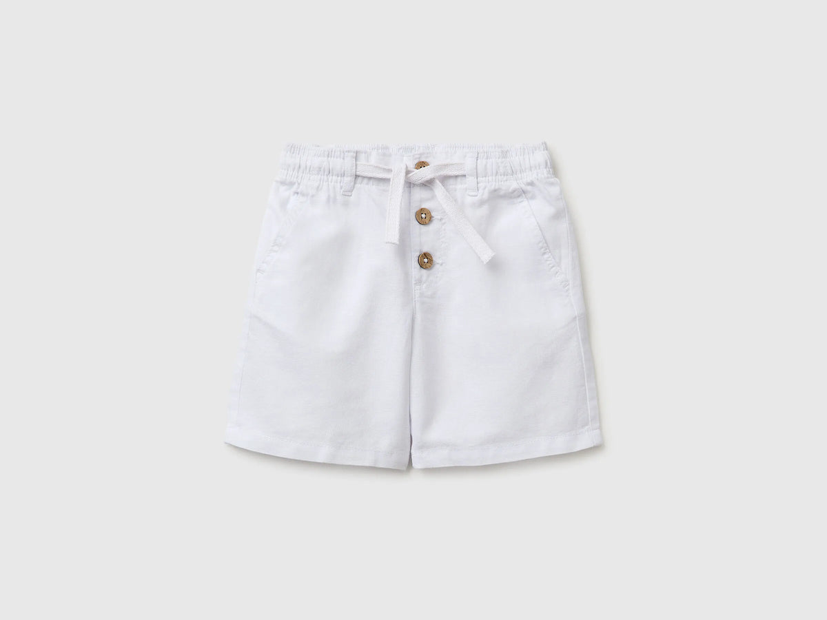 Benetton White Boys Linen Blend Shorts SKU: 43WBG9039_101 Image 01