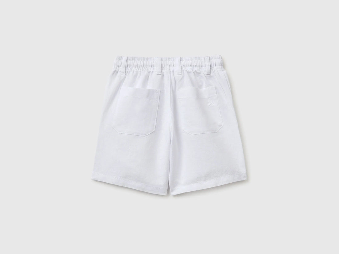 Benetton White Boys Linen Blend Shorts SKU: 43WBG9039_101 Image 02