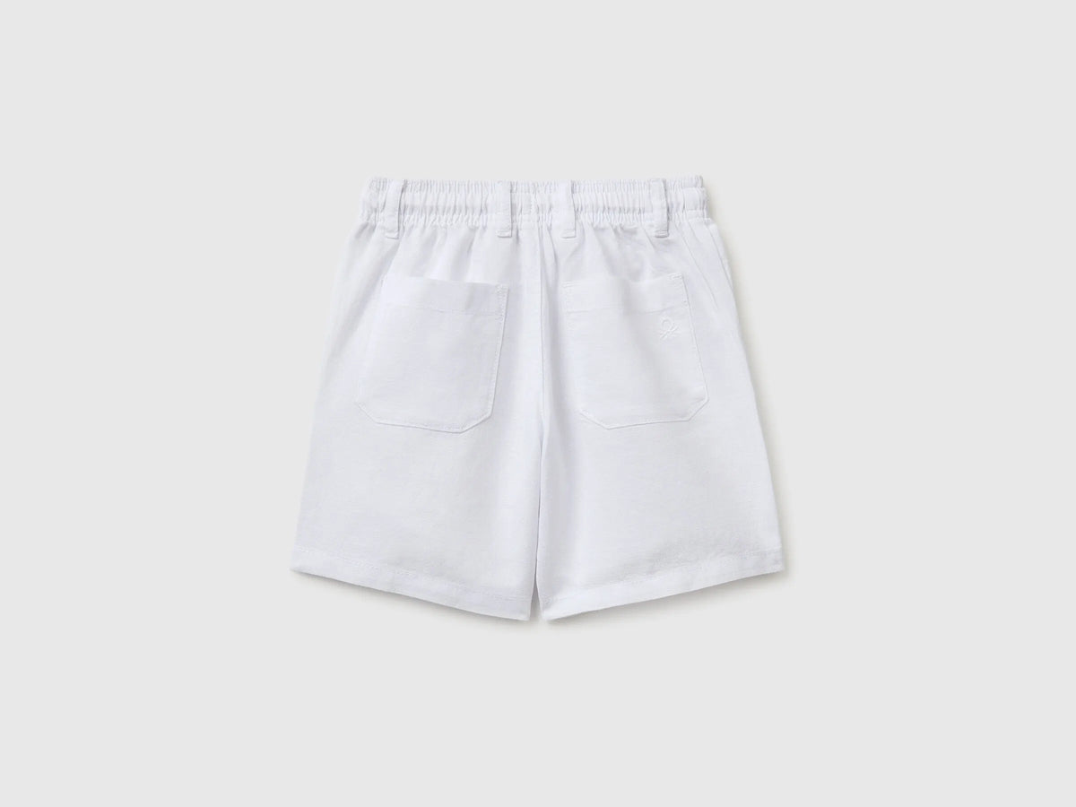 Benetton White Boys Linen Blend Shorts SKU: 43WBG9039_101 Image 02