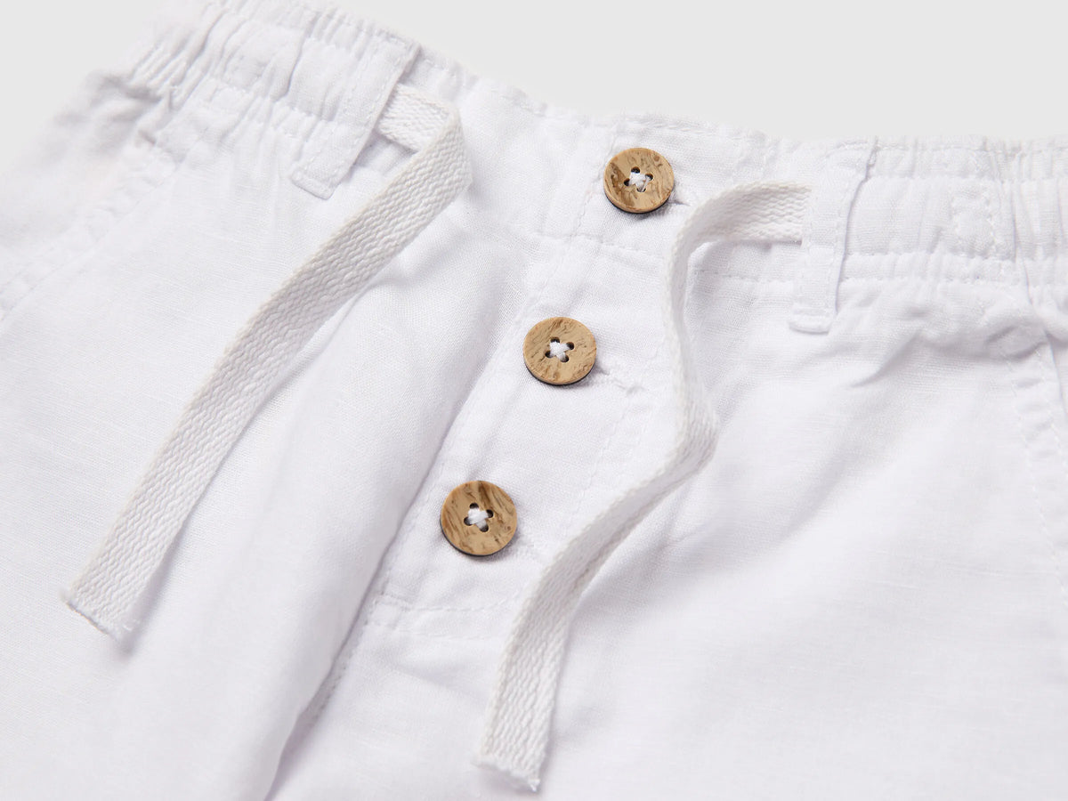 Benetton White Boys Linen Blend Shorts SKU: 43WBG9039_101 Image 03