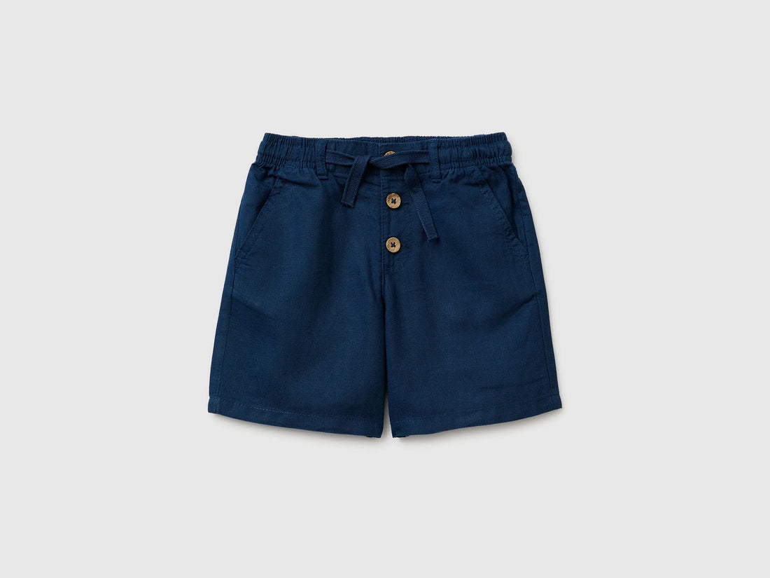 Benetton Dark Blue Boys Linen Blend Shorts SKU: 43WBG9039_37T Image 01