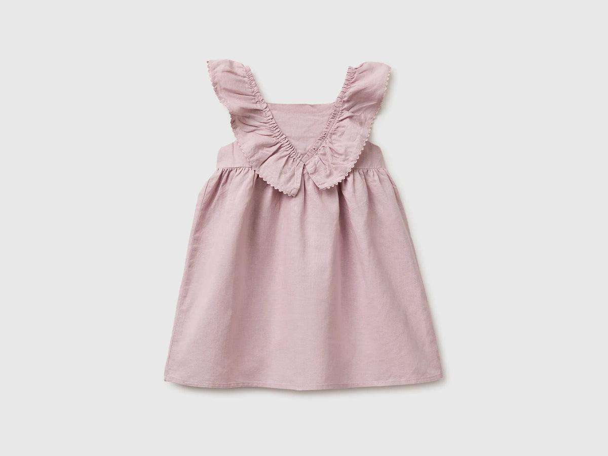 Benetton Pink Girls Linen Blend Dress with Ruffles SKU: 43WBGV02S_0C3 Image 01