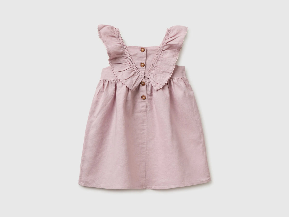 Benetton Pink Girls Linen Blend Dress with Ruffles SKU: 43WBGV02S_0C3 Image 02