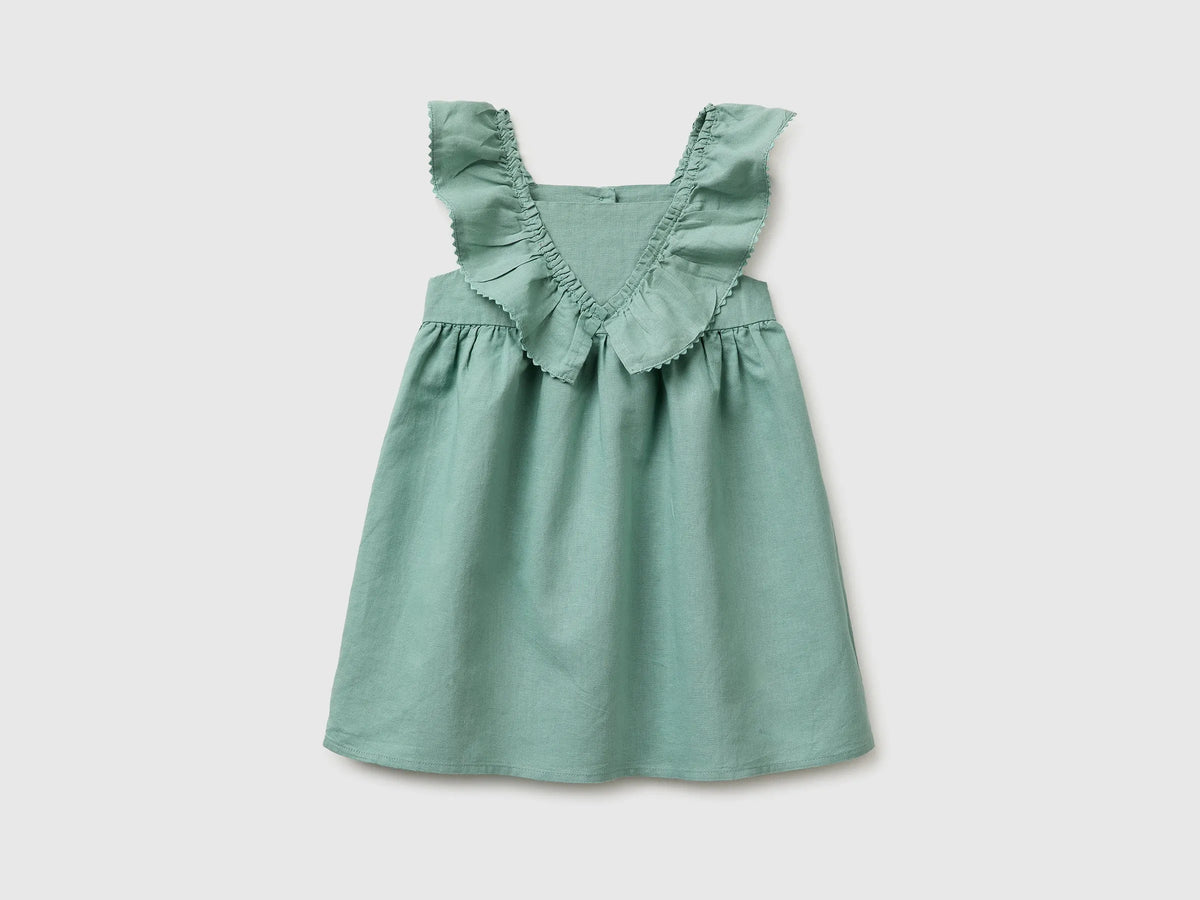 Benetton Aqua Girls Linen Blend Dress with Ruffles SKU: 43WBGV02S_30V Image 01