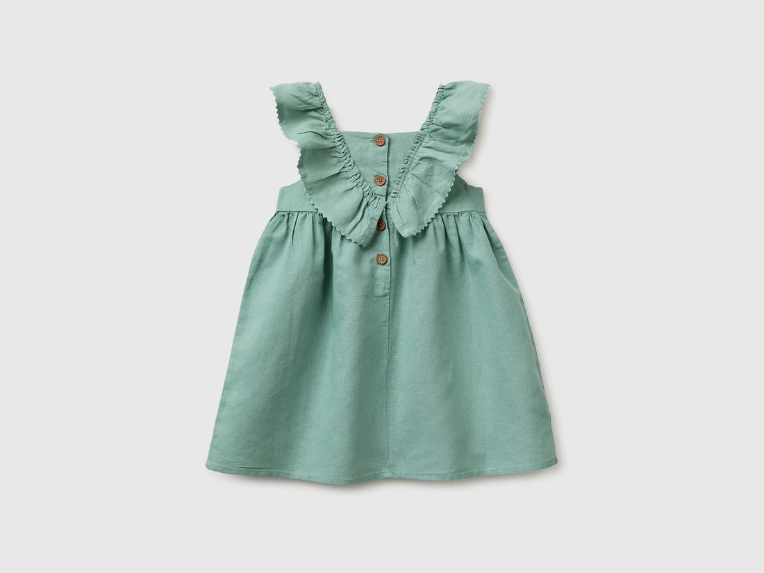 Benetton Aqua Girls Linen Blend Dress with Ruffles SKU: 43WBGV02S_30V Image 02