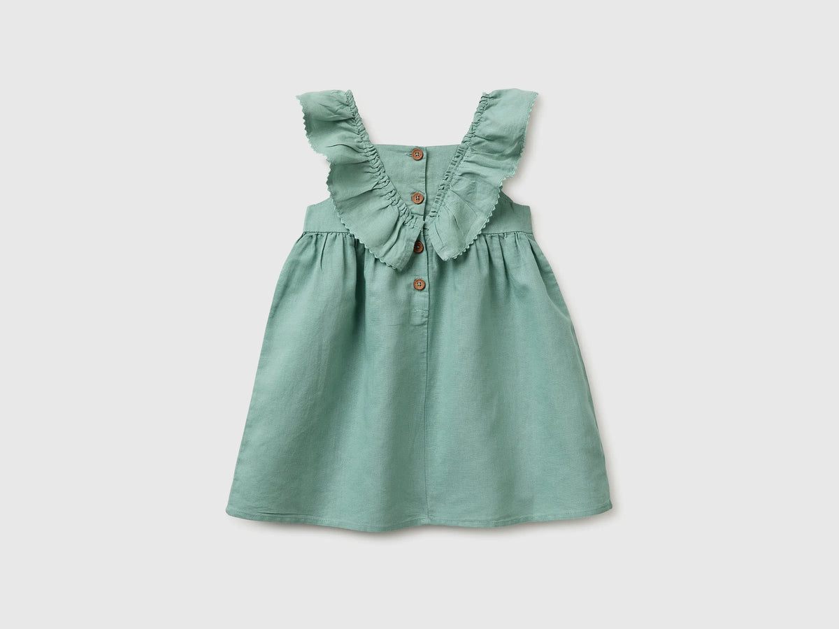 Benetton Aqua Girls Linen Blend Dress with Ruffles SKU: 43WBGV02S_30V Image 02