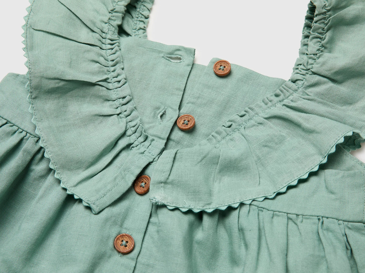 Benetton Aqua Girls Linen Blend Dress with Ruffles SKU: 43WBGV02S_30V Image 03