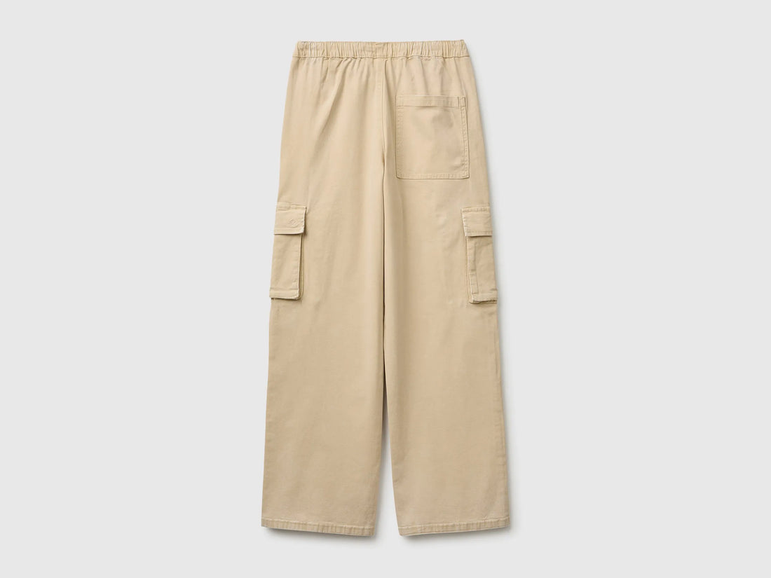 Benetton Beige Boys Drawstring Cargo Pants SKU: 44KYCF05Z_74Z Image 02