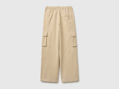 Benetton Beige Boys Drawstring Cargo Pants SKU: 44KYCF05Z_74Z Image 02