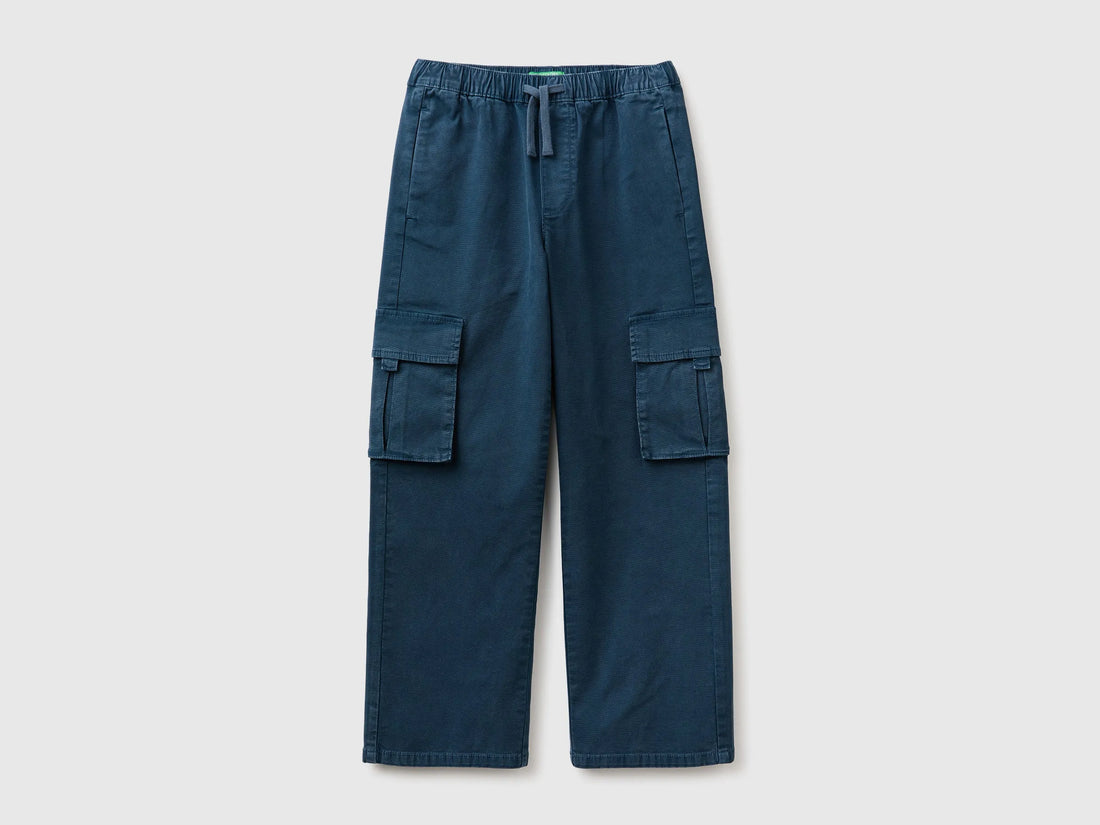 Benetton Dark Blue Boys Drawstring Cargo Pants SKU: 44KYCF05Z_97T Image 01