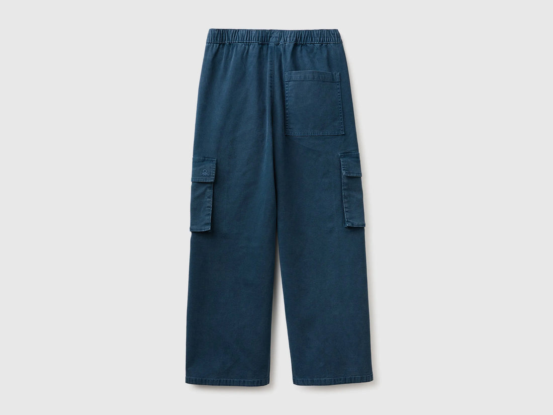Benetton Dark Blue Boys Drawstring Cargo Pants SKU: 44KYCF05Z_97T Image 02