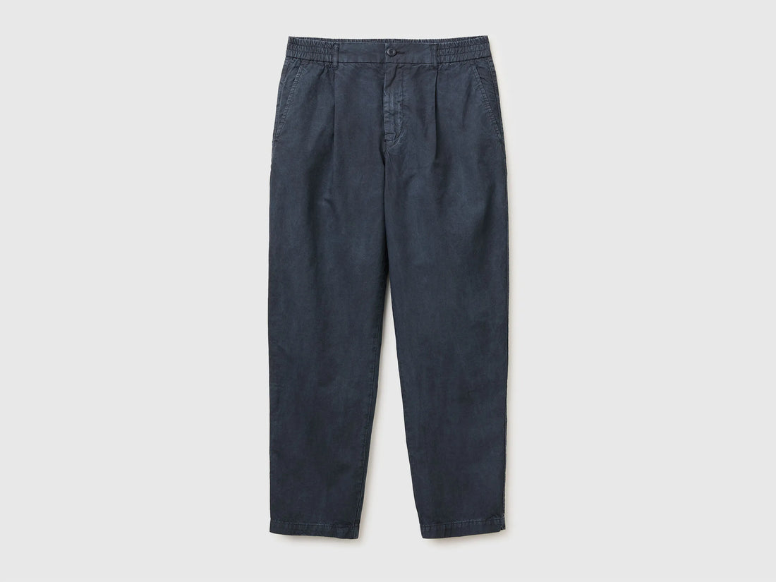Benetton Dark Blue Men Carrot-Fit Chinos SKU: 44L0UF068_9C1 Image 01